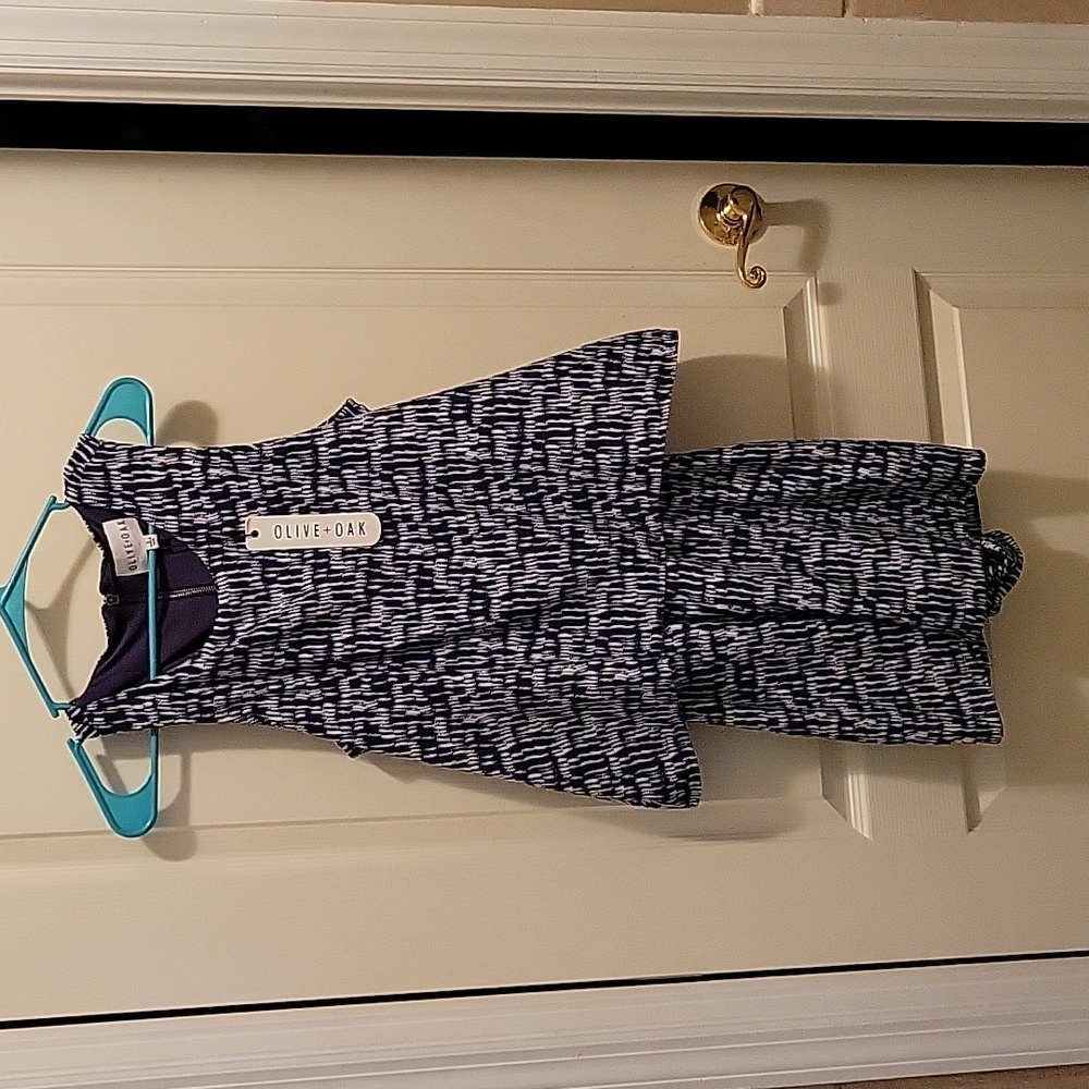 Olive+Oak navy blue white print romper short set sleeveless expose zipper L NEW…